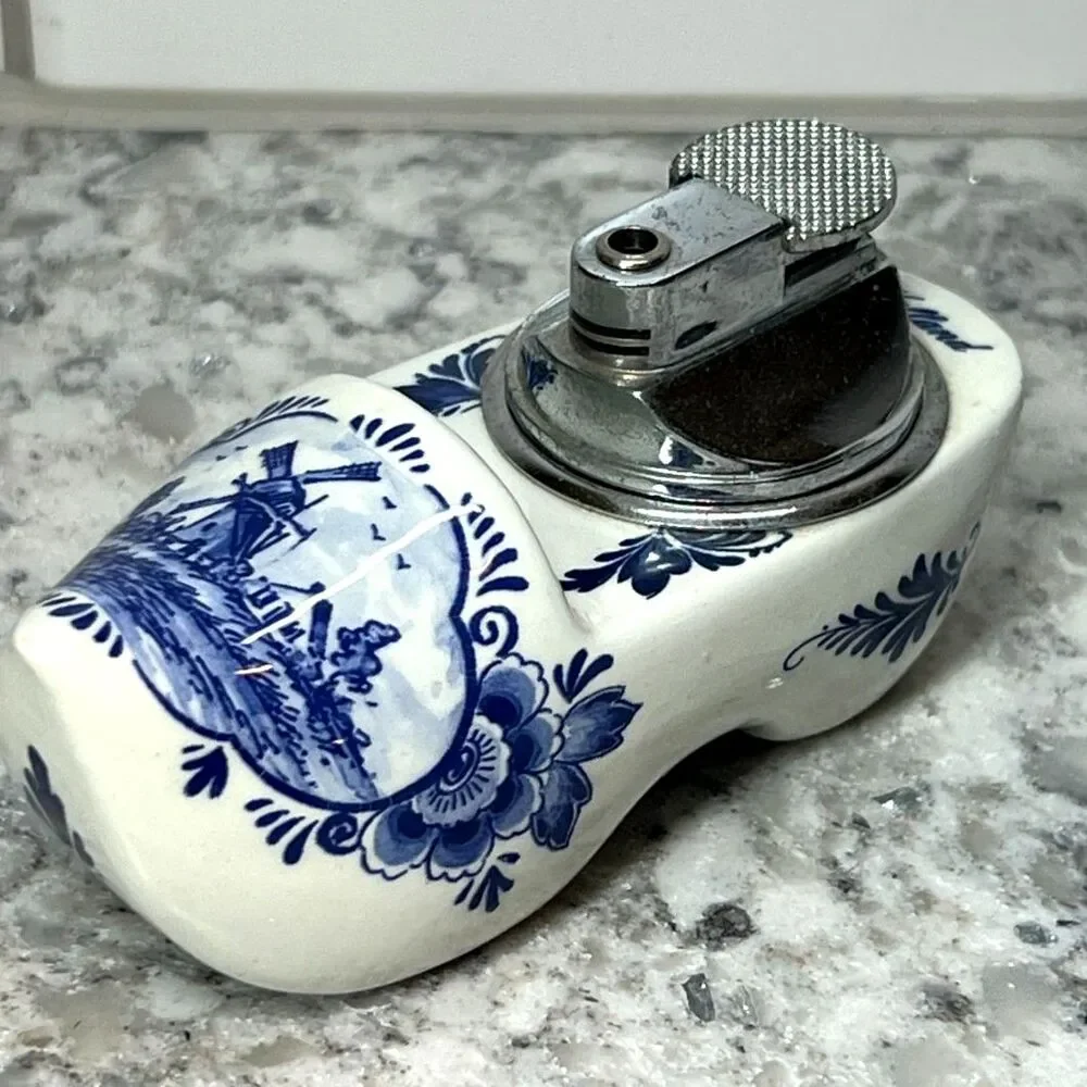 Delft Table Lighter Blauw Hand-Painted Ceramic Clog Holland Agro 535 Vintage